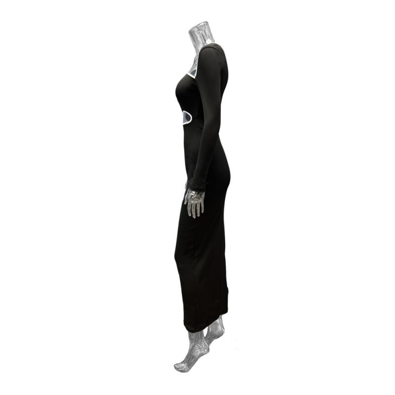 Elegant Cropped Diagonal Collar Slim Fit Dress - Image 4