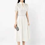 French Elegant Collared Floral Hollow Out Maxi Dress