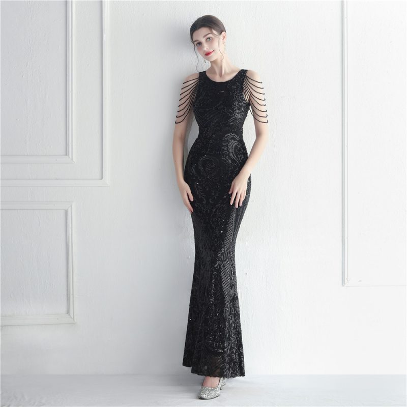 Floral Sequin Beaded Star Wedding Prom Dress - Image 4