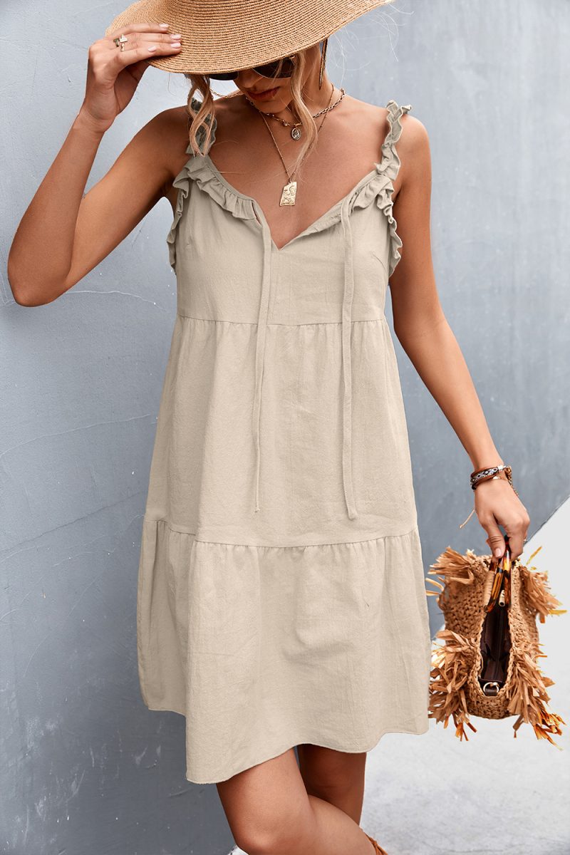 Spring Summer Ruffled Sling Swing Dress - Image 4