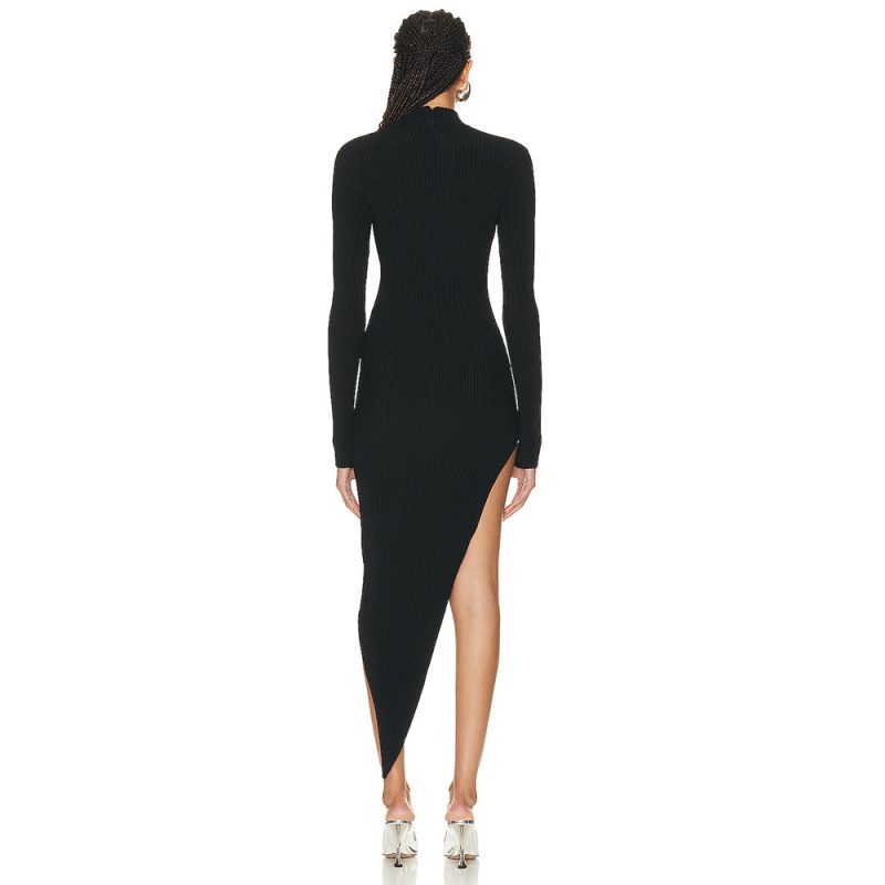 Diamond Decorated Hollow Out Asymmetric Bandage Dress - Image 4