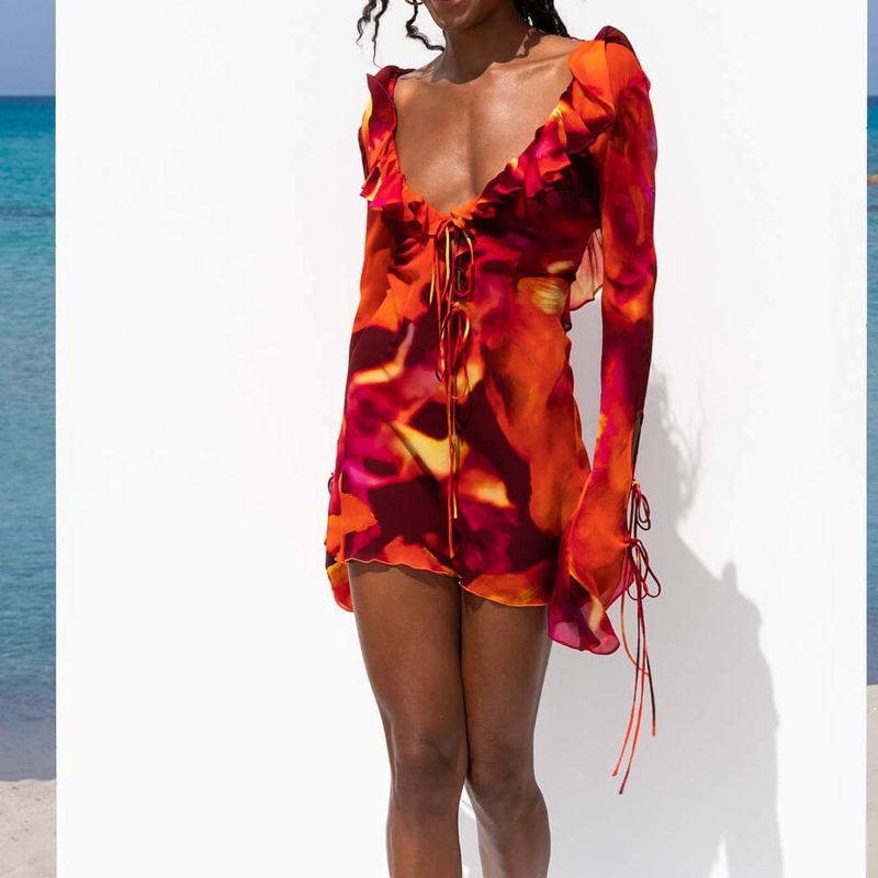 Sexy Summer Tie-Dye V-Plunge Ruffled Dress - Image 3