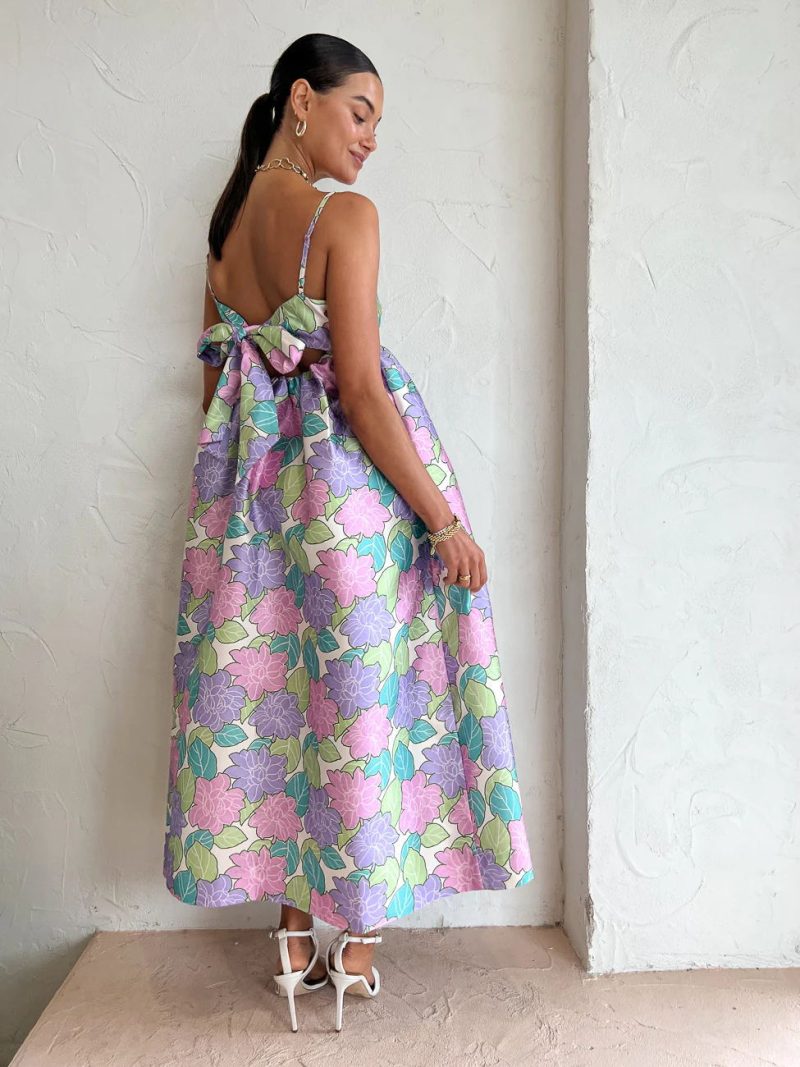 Elegant Printed Backless Sleeveless Swing Dress - Image 4