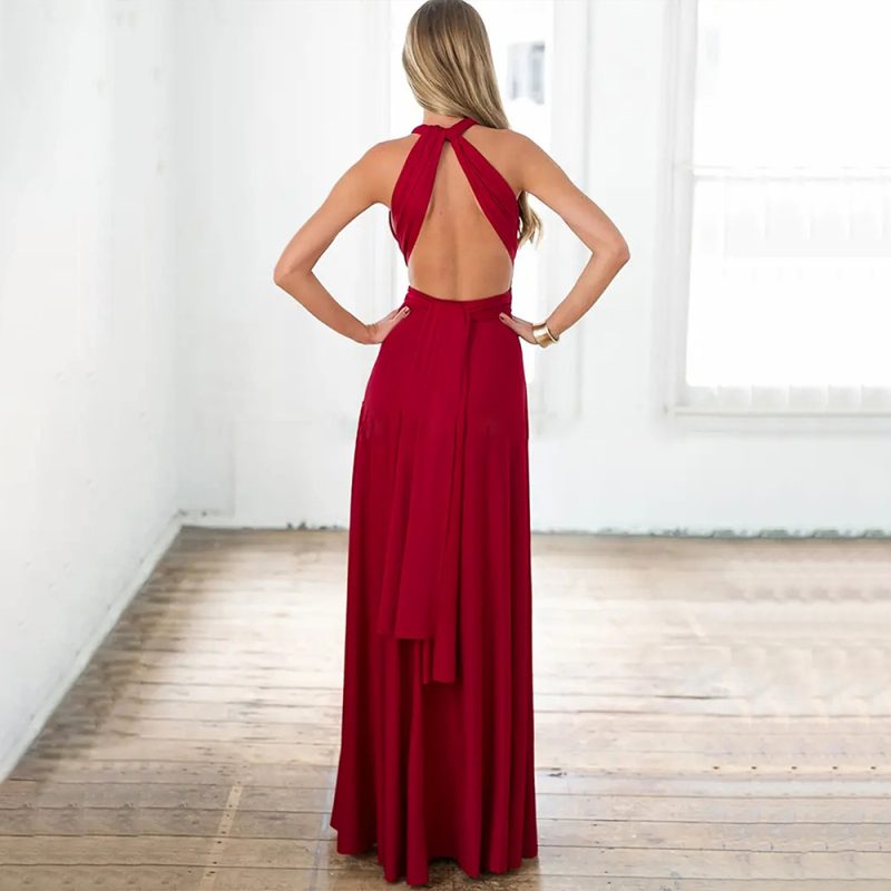 Sexy Red Halter Strap Summer Maxi Dress - Image 3