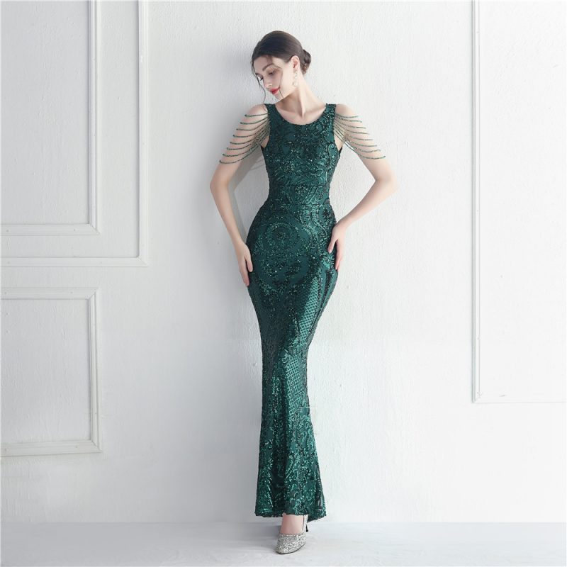 Floral Sequin Beaded Star Wedding Prom Dress - Image 3