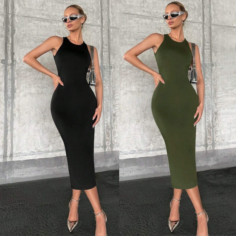 Slim Fit Sexy Cutout Solid Color Vest Dress - Image 4