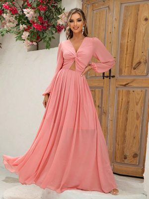 Front Twist Lantern Sleeve Cutout Dress for Women