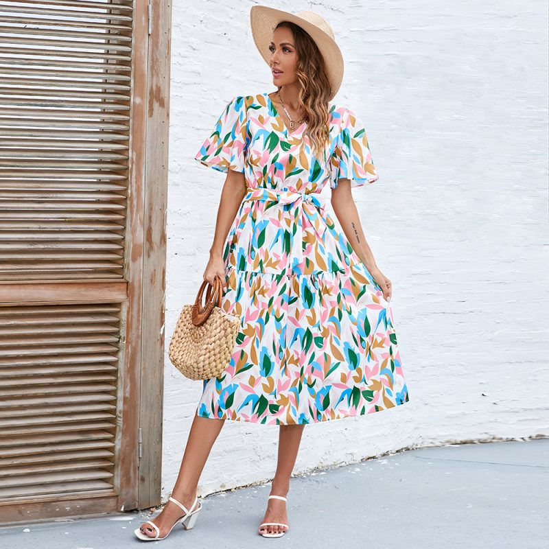 Women’s High Waist Puff Sleeve Lace-Up Dress – Summer - Image 2