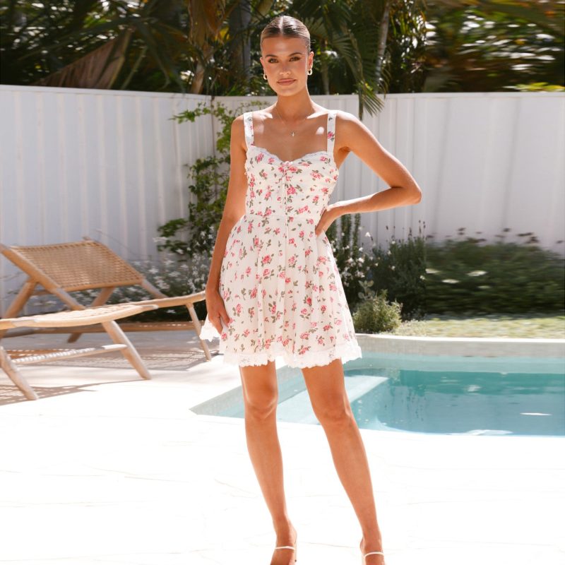 Sweet French Lace Sling Dress – V-Neck Slim A-Line