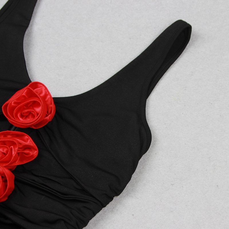 Elegant Mesh Sleeveless Floral Black Dress - Image 4