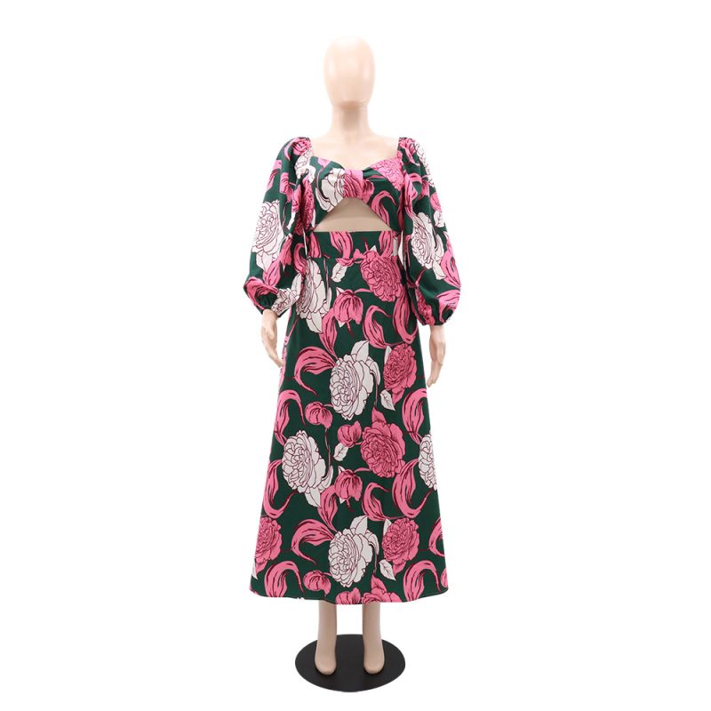 Elegant Square Neck Bubble Sleeve Dress - Image 2