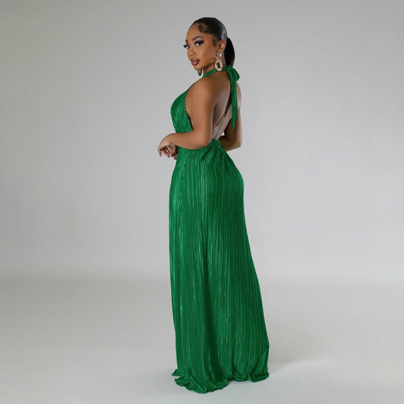 Sexy Backless Solid Color Pleated Dress - Image 2