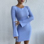 Backless Bell Sleeve Bodycon Sweater Dress