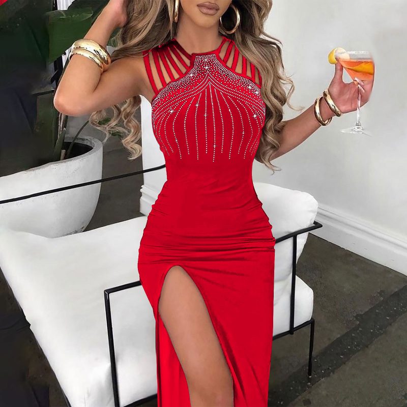 Elegant Rhinestone Split Sheath Dinner Dress - Image 3