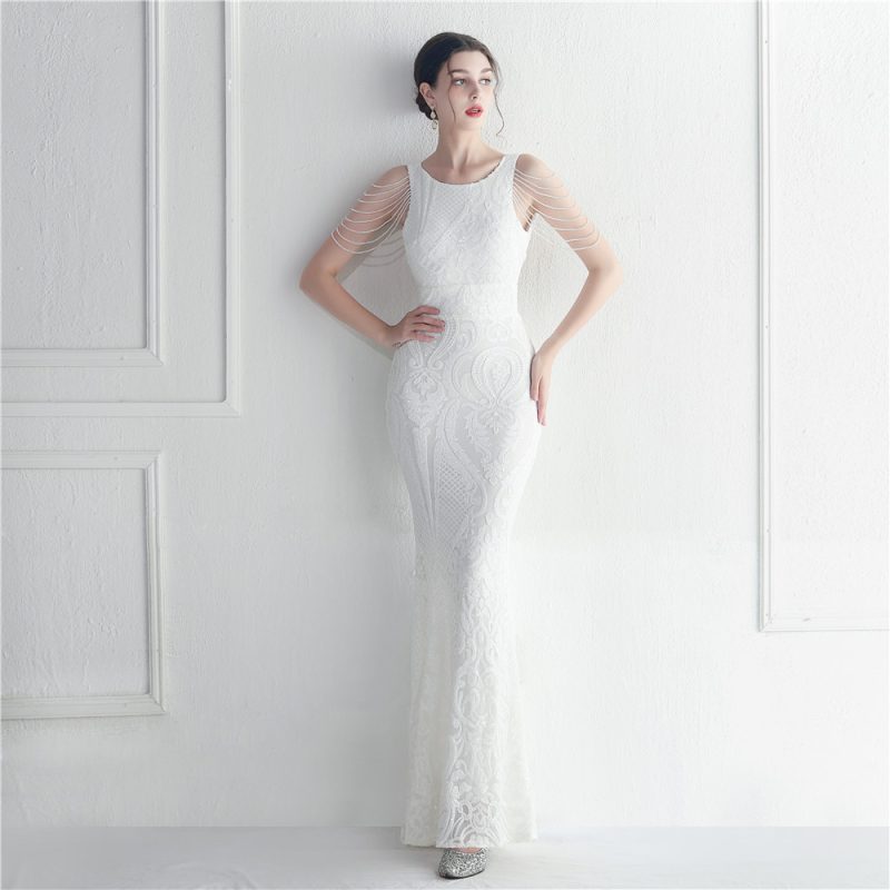 Floral Sequin Beaded Star Wedding Prom Dress - Image 2