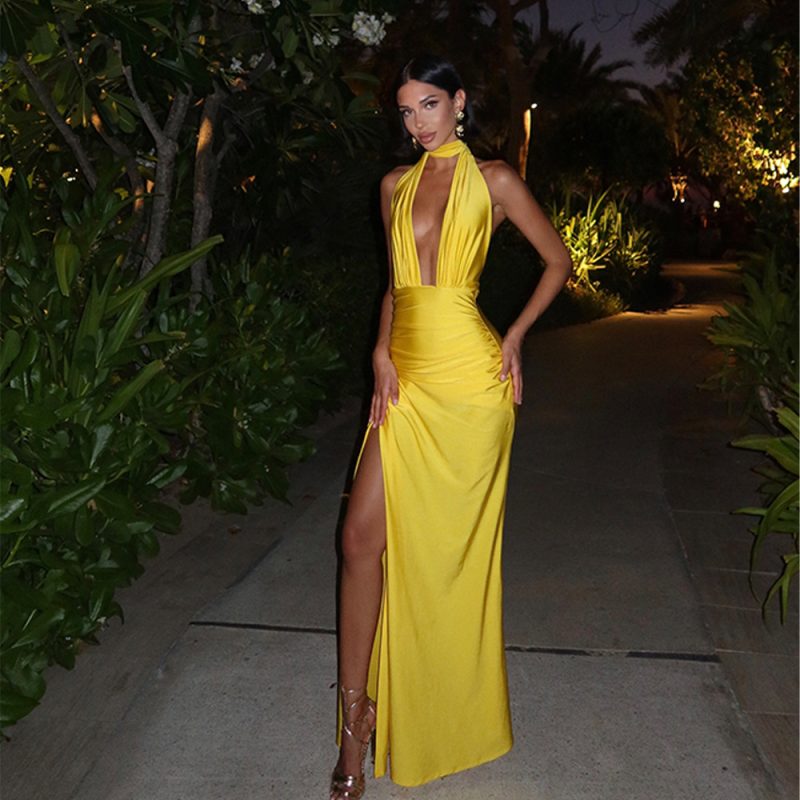 Solid Color Sexy Backless Summer Dress