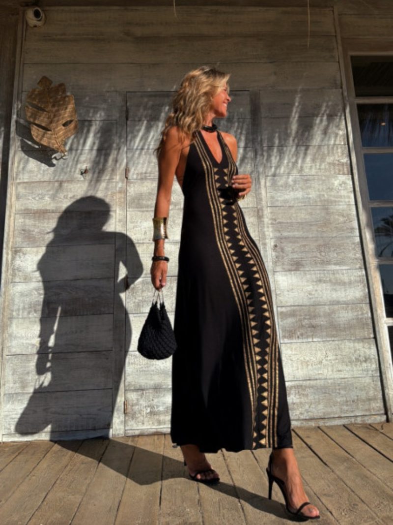 Sexy V-Neck Backless Halter Lace-Up Dress – Summer Printed - Image 2