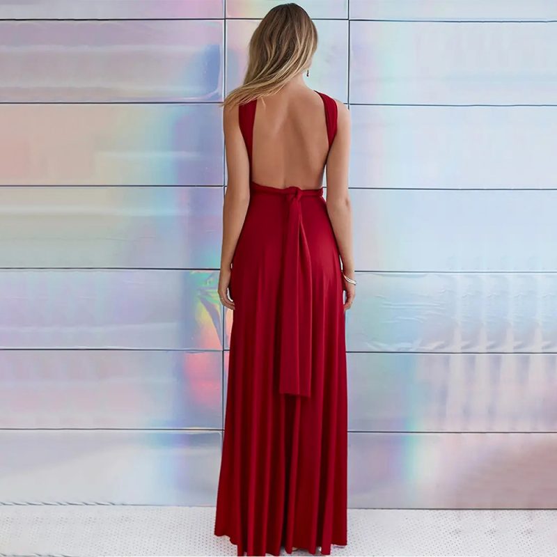 Sexy Red Halter Strap Summer Maxi Dress - Image 4