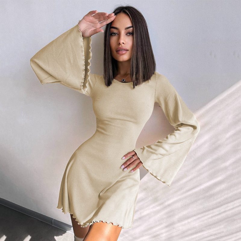 Sexy Long Sleeve A-Line Bell Sleeve Dress - Image 4