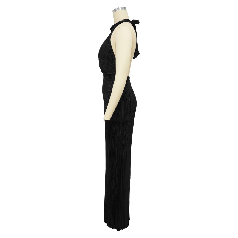 Sexy Backless Solid Color Pleated Dress - Image 3
