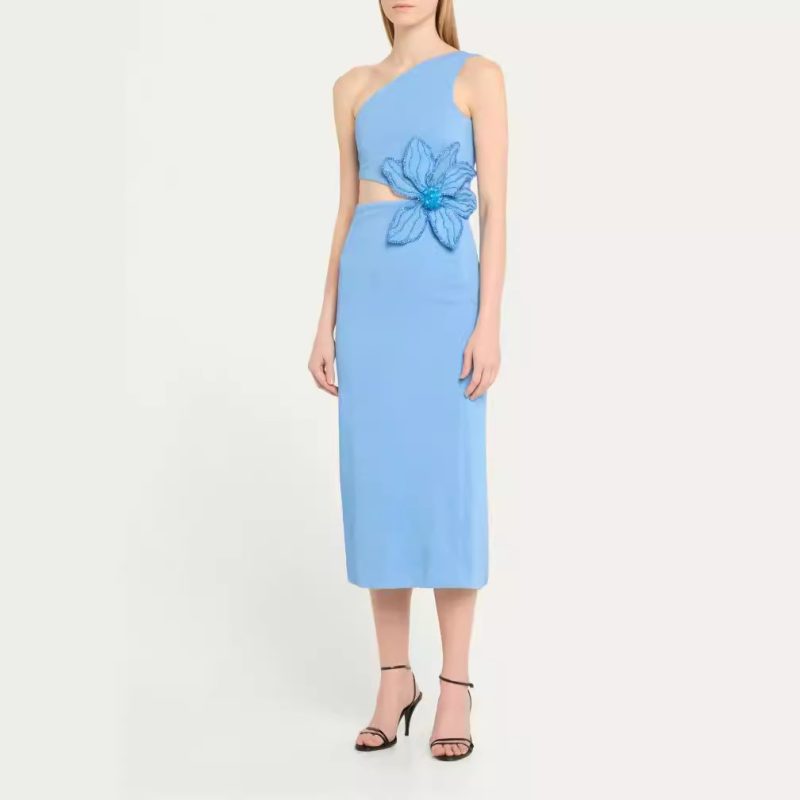 Sexy Floral Slim Fit One-Shoulder Bandage Dress