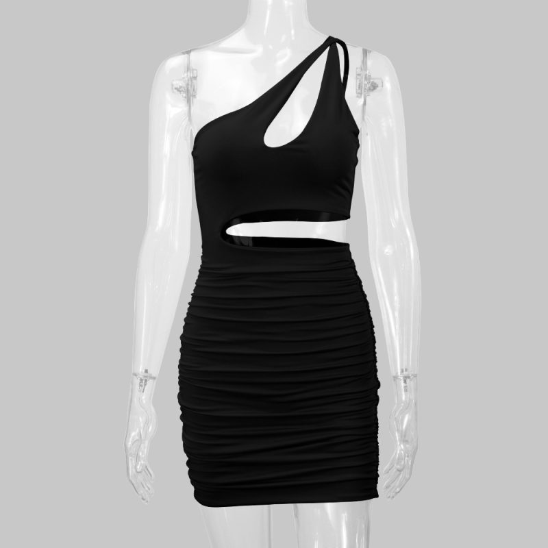 Summer Hollow Out Cutout One Shoulder Dress - Image 3