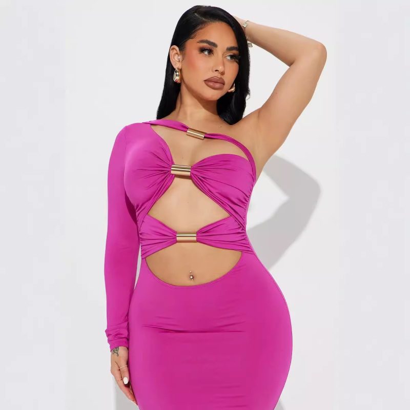 Sexy Cutout Metal Tube Slim Fit Maxi Dress - Image 4