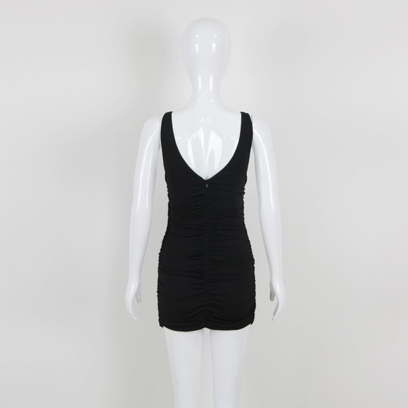 Elegant Mesh Sleeveless Floral Black Dress - Image 3