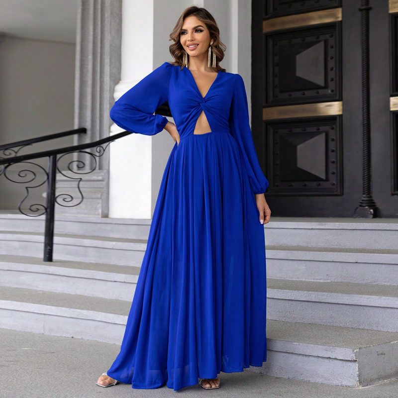 Front Twist Lantern Sleeve Cutout Dress for Women - Image 4
