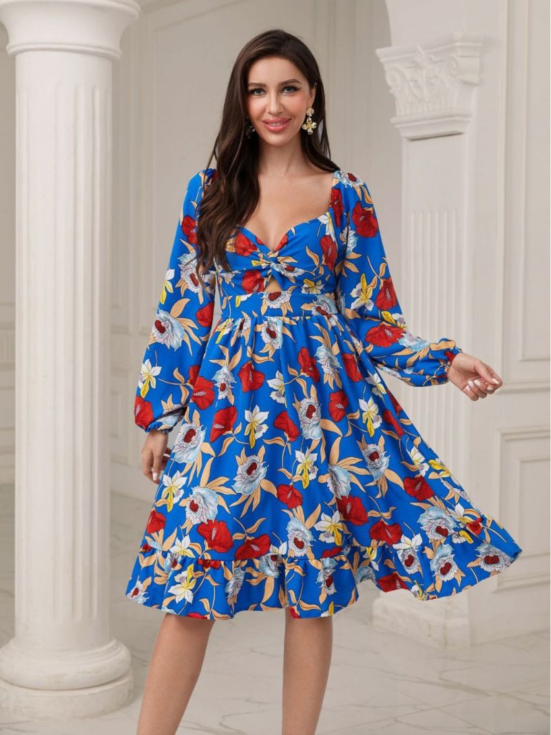 Women’s Autumn Chiffon Digital Print High Waist Dress - Image 2