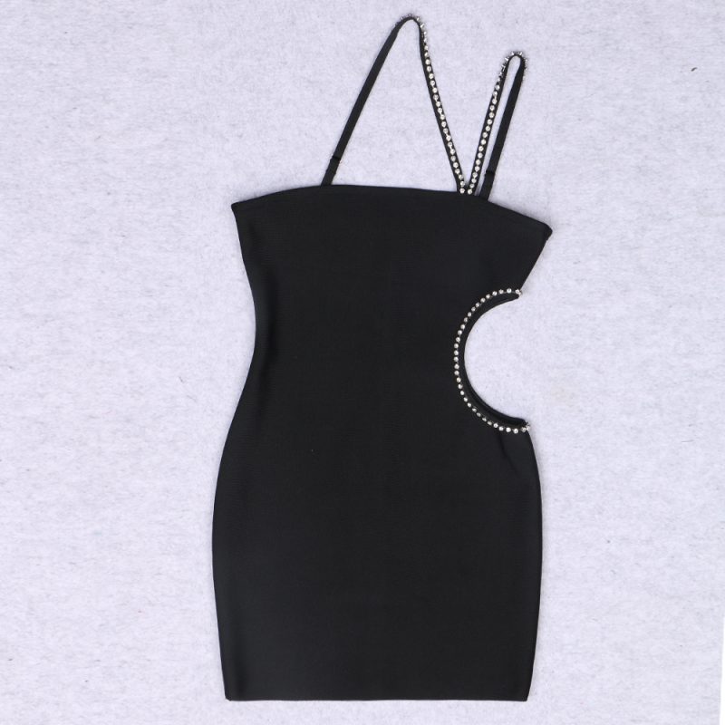 Black Sexy Backless Cutout Chain Party Dress - Image 4