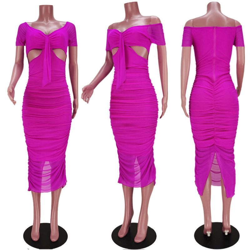 Sexy Mesh Pleats Off-Shoulder Nightclub Dress Women - Image 4