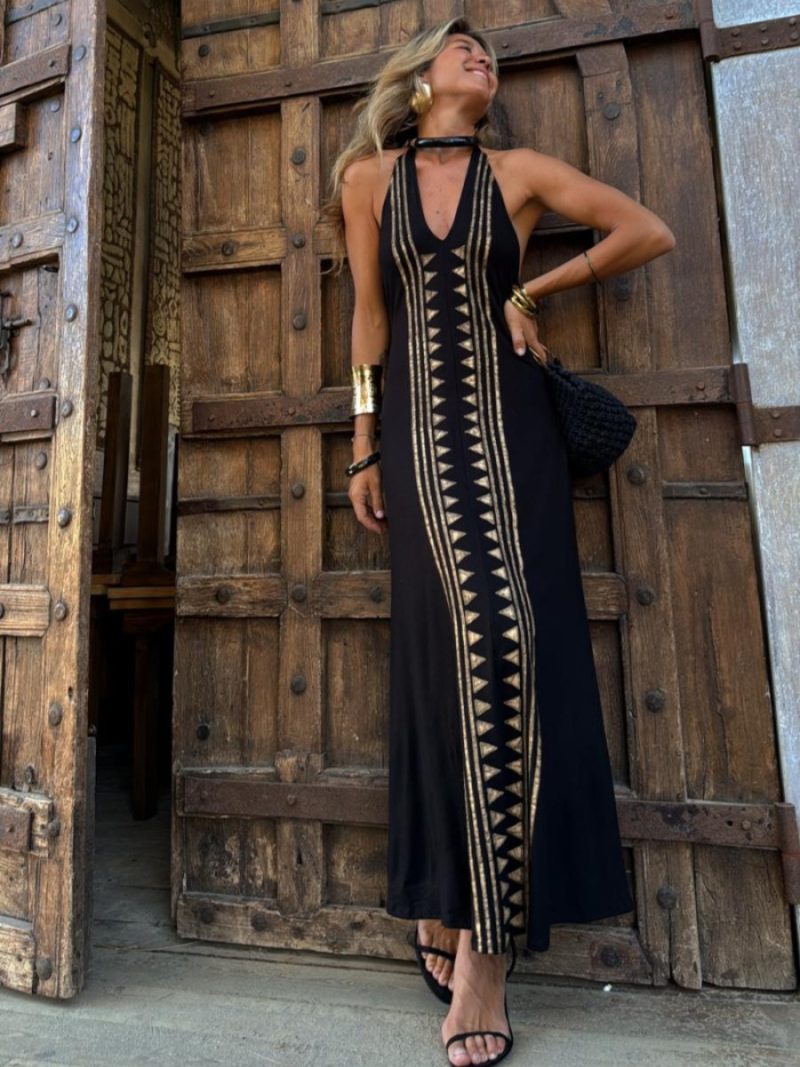Sexy V-Neck Backless Halter Lace-Up Dress – Summer Printed - Image 3