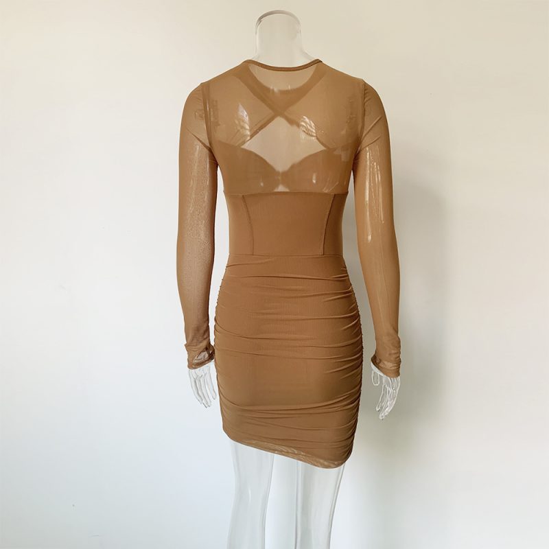 Sexy Sling Cutout Asymmetric Mesh Long Sleeve Dress - Image 3