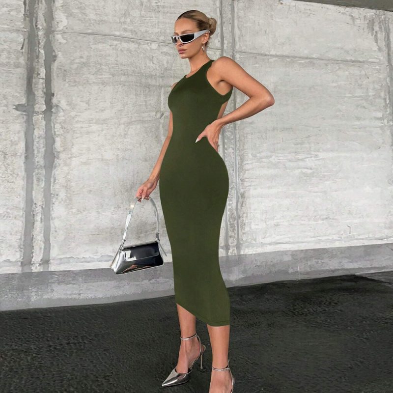 Slim Fit Sexy Cutout Solid Color Vest Dress - Image 3