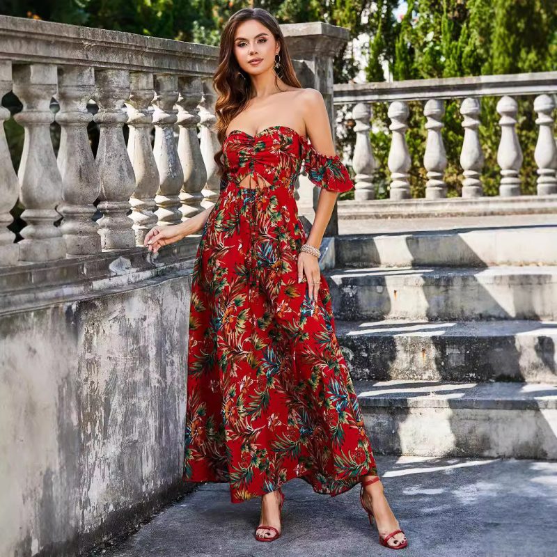 Summer Printed Hollow Out Tied Backless Dress - Image 3