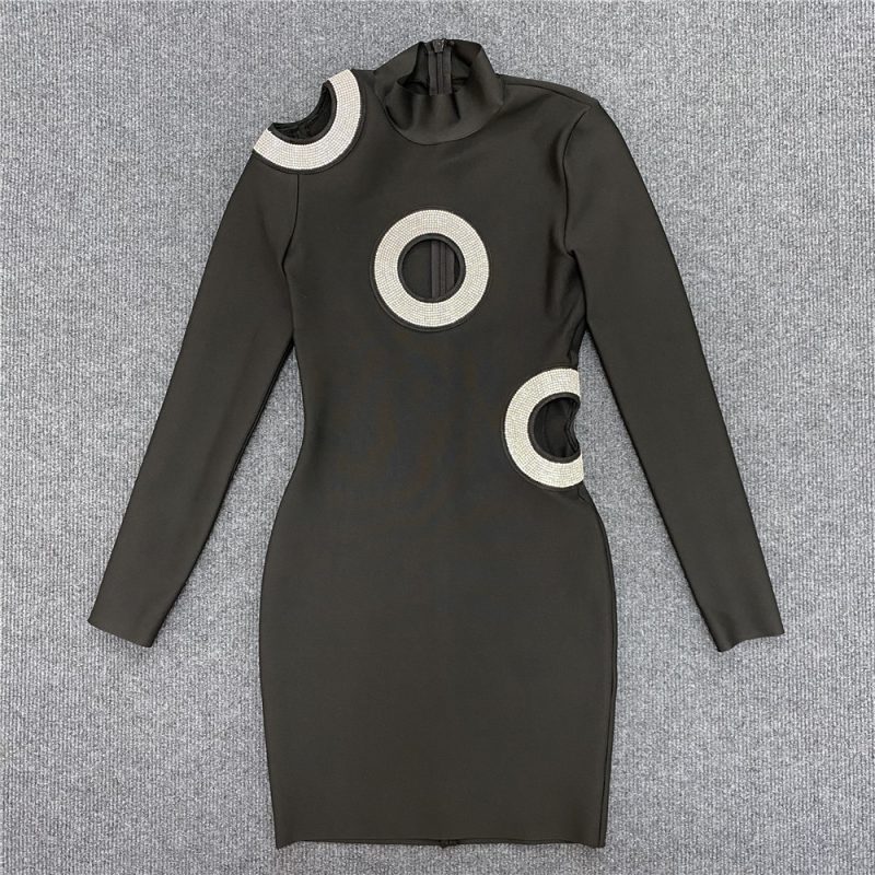 Diamond Studded Hollow Out Bandage Dress - Image 4