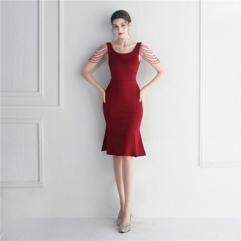 Short Beaded Bridesmaid Welcome Car Model Dress - Image 3