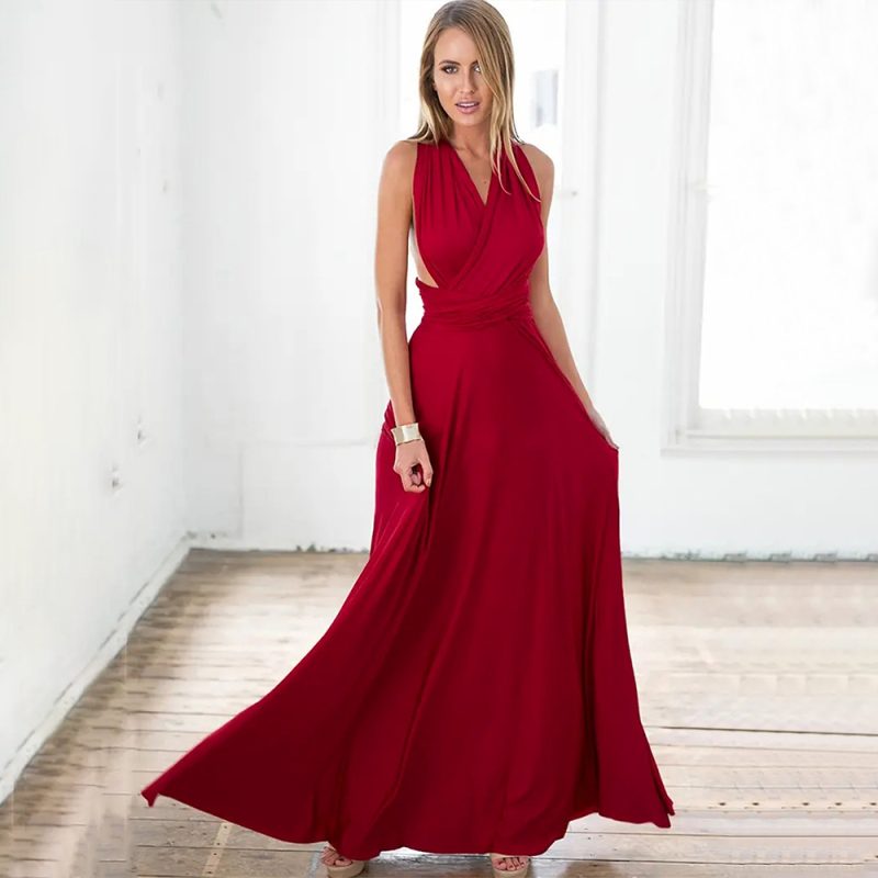 Sexy Red Halter Strap Summer Maxi Dress