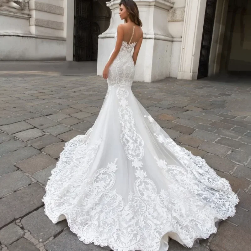 Lace Mermaid Wedding Dress with Illusion Back - Image 2