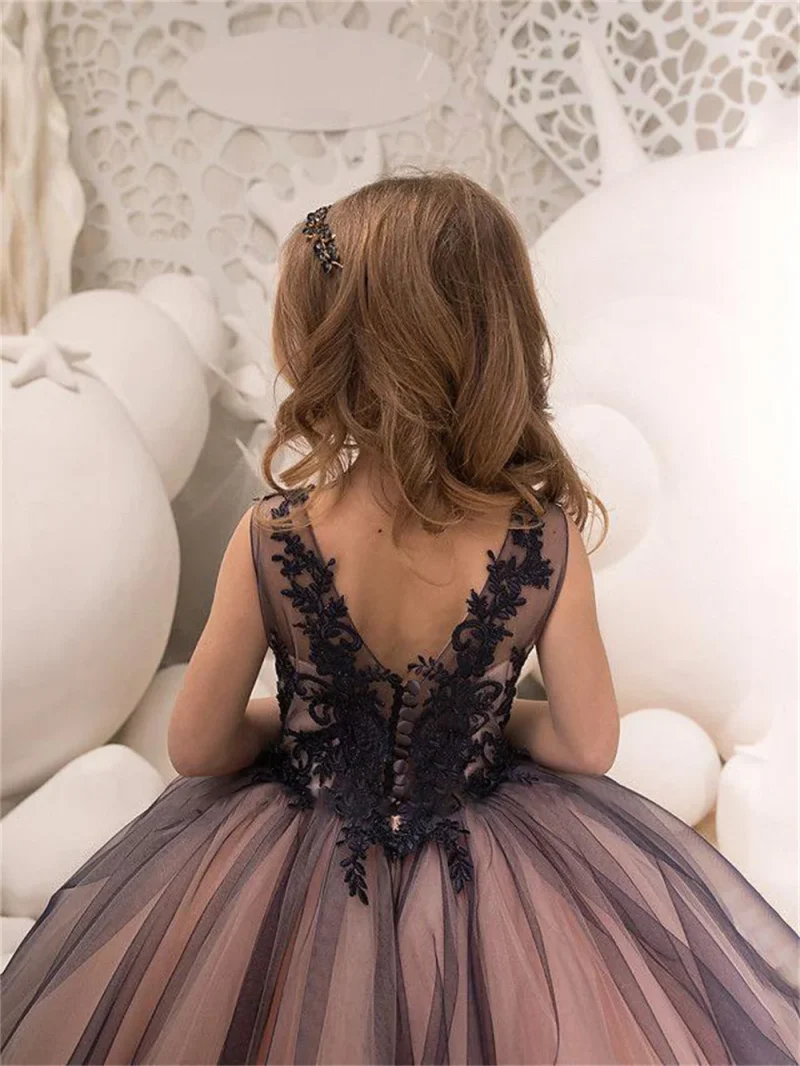 Black Lace Tulle Flower Girl Dress 2025 - Image 4