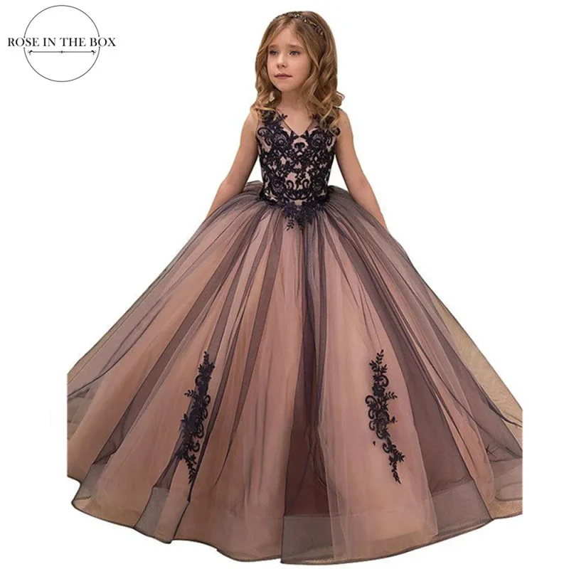Black Lace Tulle Flower Girl Dress 2025