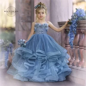 Dusty Blue Princess Flower Girl Gown