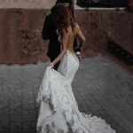 Backless Mermaid Wedding Dress with V-Neck