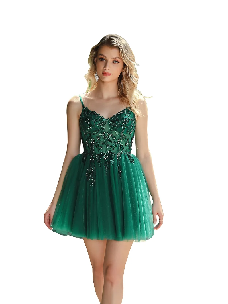 Traf Lace Tulle Homecoming Mini Dress - Image 5
