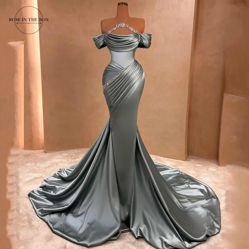 Sparkling Beaded Satin Mermaid Prom Dress