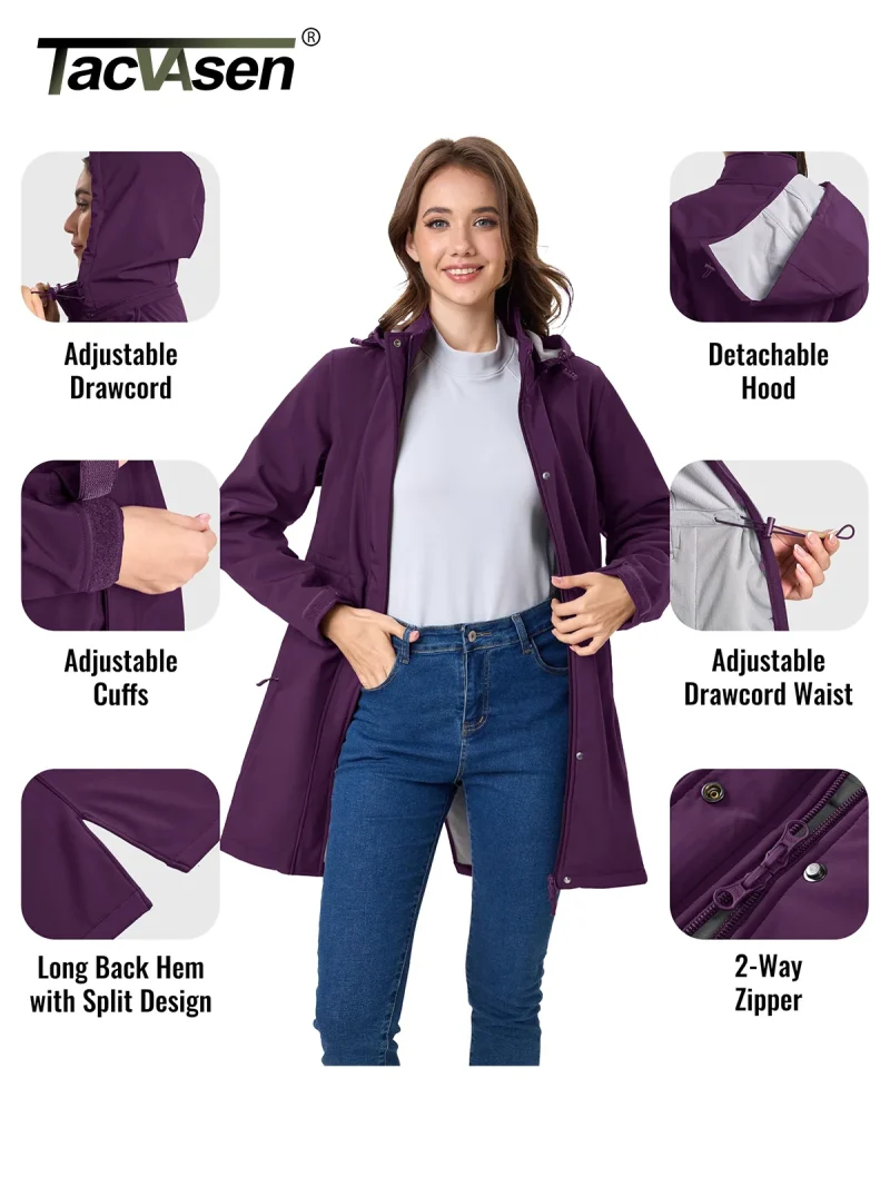 Women’s Long Hooded Waterproof Hiking Jacket - Image 6