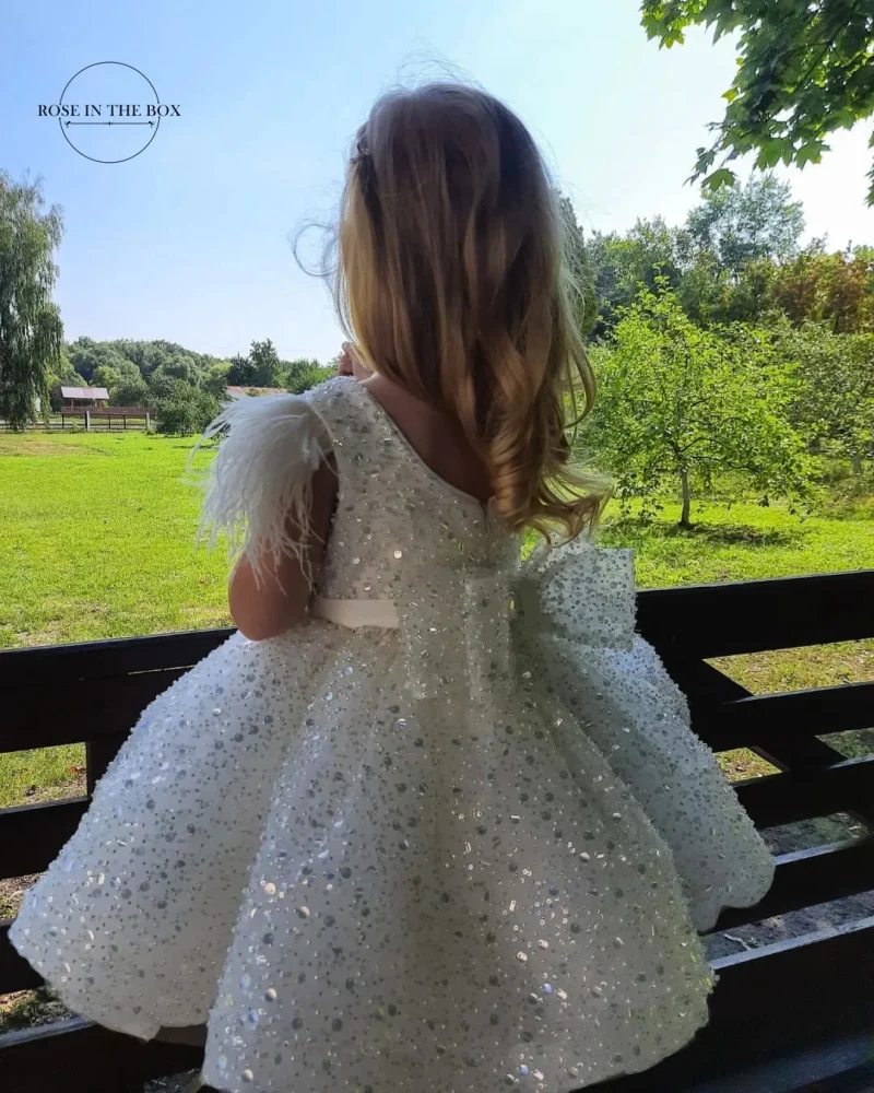 White Glitter Flower Girl Ball Gown