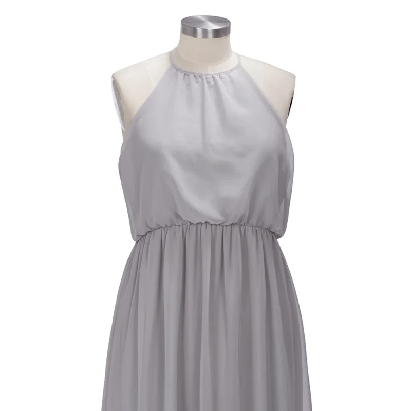 Halter A-Line Chiffon Maxi Bridesmaid Dress - Image 5