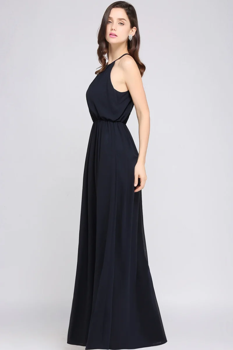 Halter A-Line Chiffon Maxi Bridesmaid Dress - Image 4